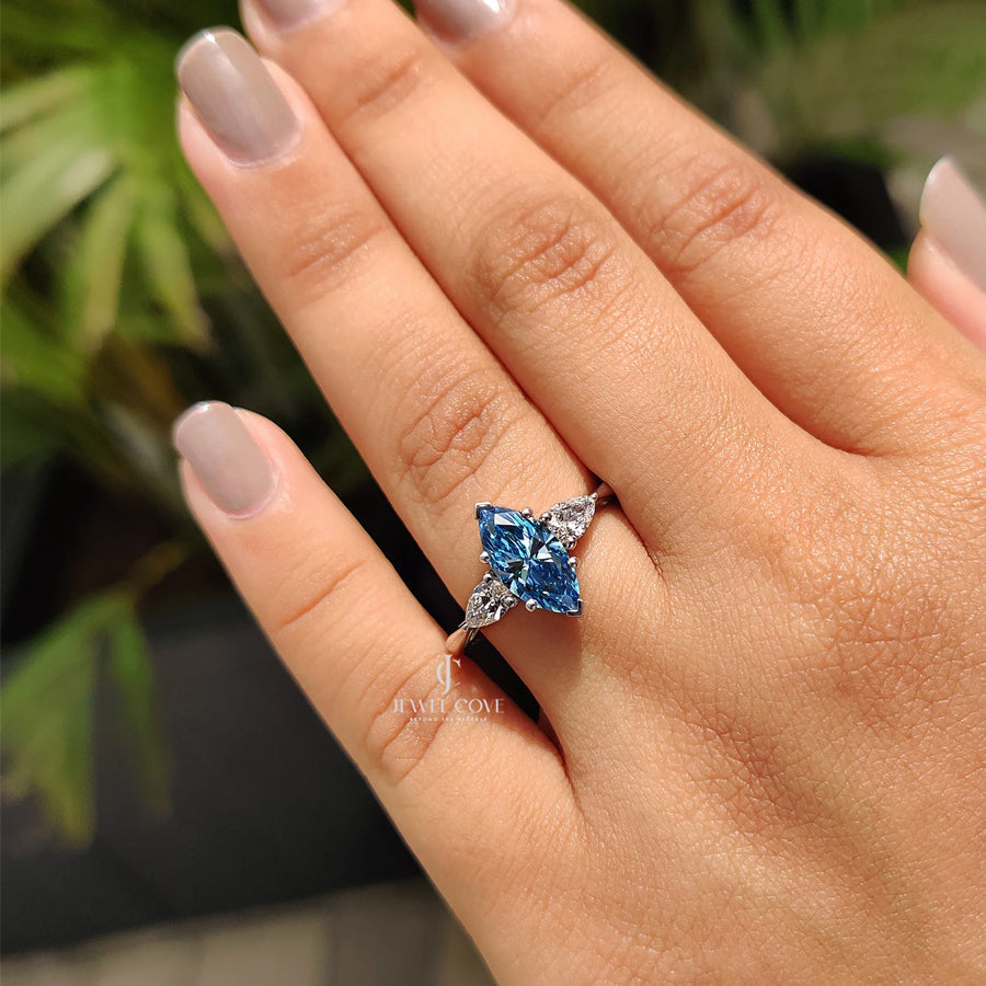 3 Stone Marquise Cut Diamond Engagement Ring | Lab Grown Diamonds | IGI Certified