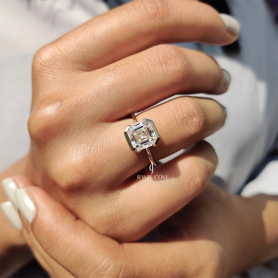 3CT Asscher Cut Solitaire Half Bezel Set Ring | Lab Grown Diamonds | IGI Certified