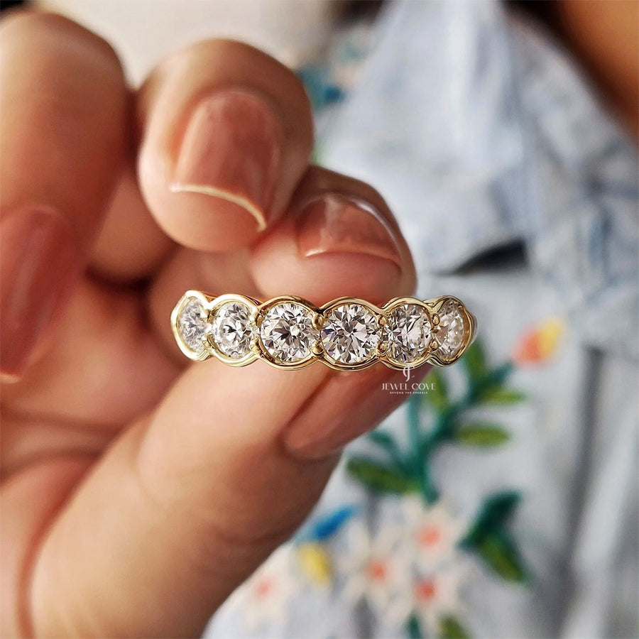 6 Stone Half Eternity Wedding Band | Lab Grown Diamond | IGI Certified