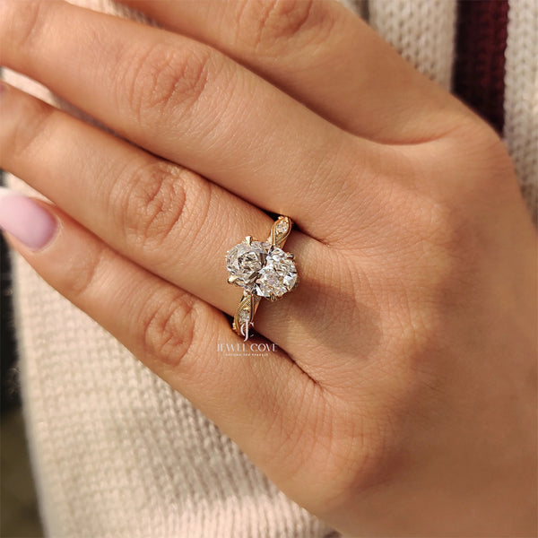 2CT Vintage Art Deco Oval Cut Diamond Ring | Lab Grown Diamonds | IGI Certified - hover