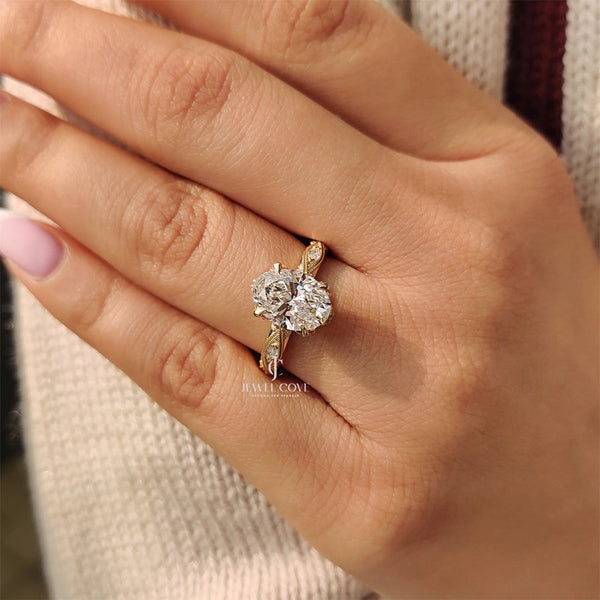 2CT Vintage Art Deco Oval Cut Diamond Ring | Lab Grown Diamonds | IGI Certified
