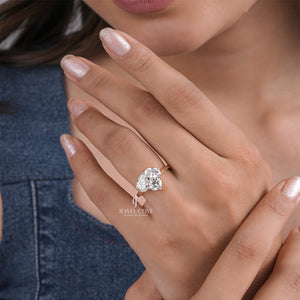 Three Stone Cluster Lab-Grown Engagement Ring in Yellow Gold | IGI Certified Diamond Ring For Her