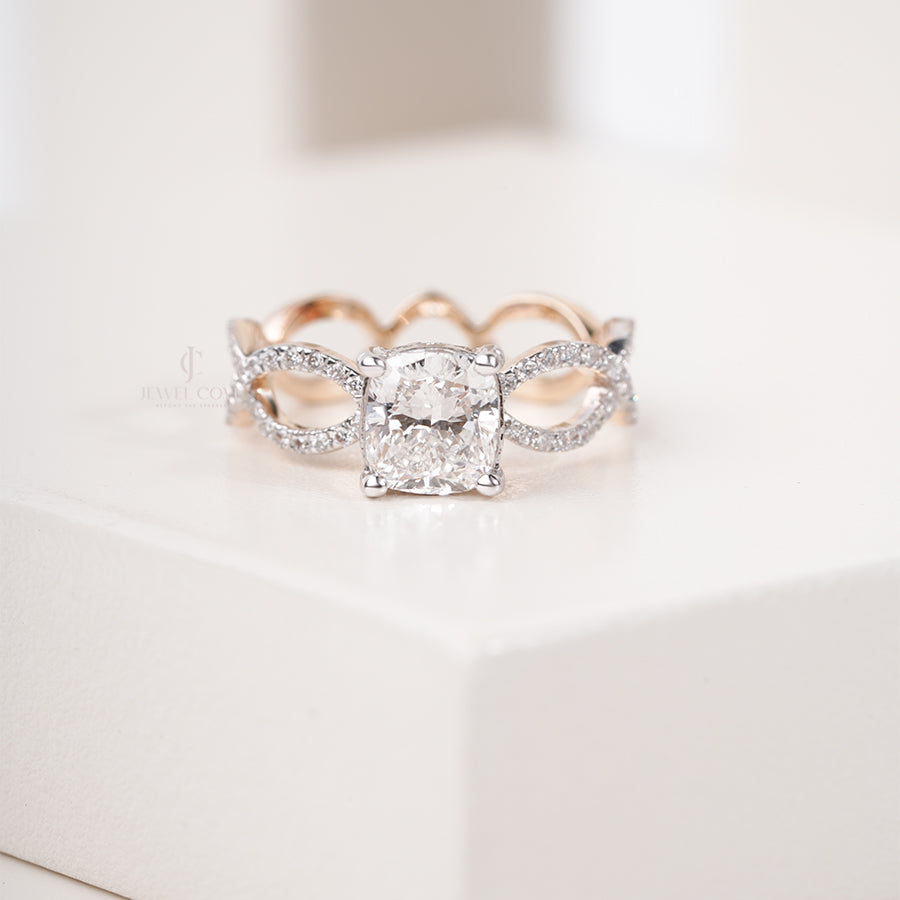 1.6ctw Cushion Criss Cross Shank Style Lab Grown Wedding Ring | IGI Certified