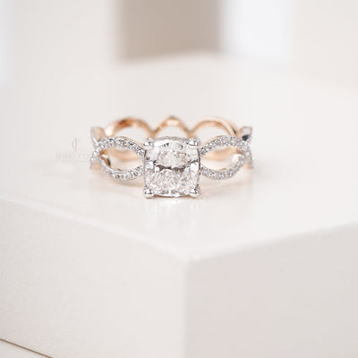 Cushion Cut Lab Grown Diamond Engagement Ring – Criss Cross Wedding Band