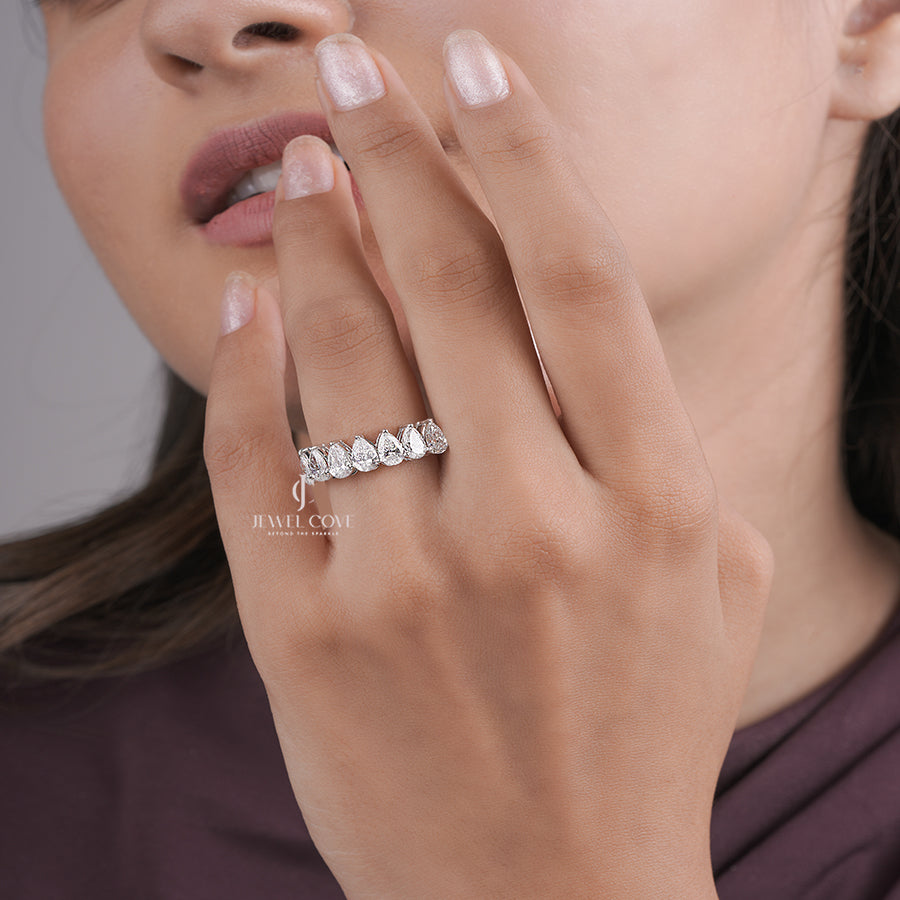 Pear Cut Multi-Stone Diamond Band in White Gold – Elegant Pear Shape Cluster Ring, Sparkling Anniversary