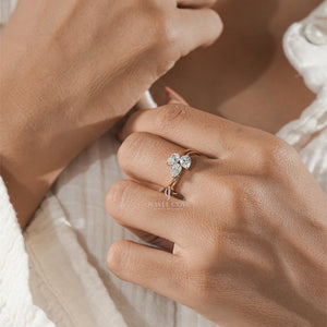 3 Stone Pear Waves Moissanite Diamond Ring | IGI Certified | E-F Color | VVS- VS Clarity