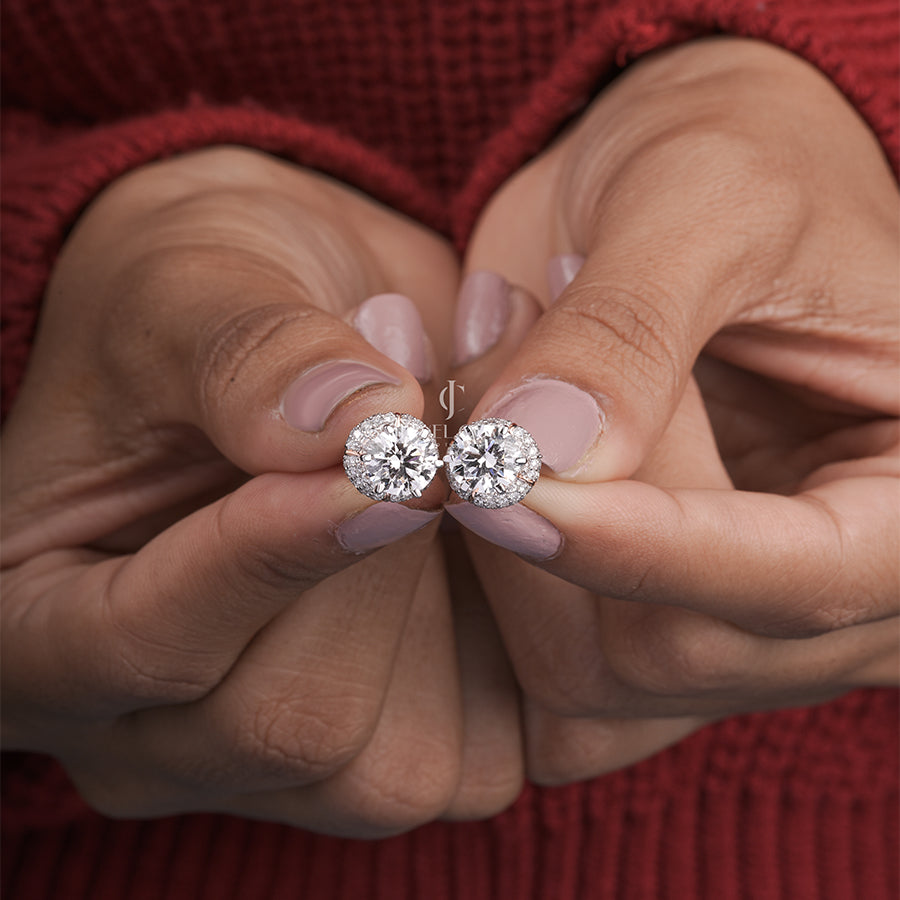 Round Diamond Entwined Halo Stud Earrings