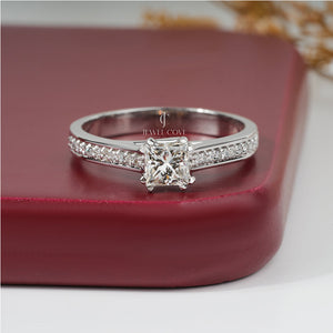 Princess Moissanite Diamond Cathedral Engagement Ring | EF Color | VVS–VS Clarity | IGI Certified