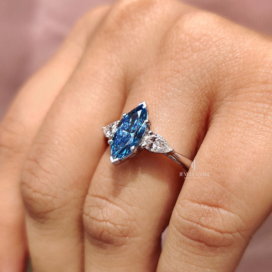 3 Stone Marquise Cut Diamond Engagement Ring | Lab Grown Diamonds | IGI Certified