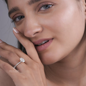 Oval Moissanite Engagement Eternity Ring with Pave Band | IGI Certified | Yellow Gold Ring