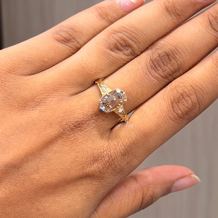Elongated Cushion Vintage Ring | Lab Grown Diamonds | IGI Certified