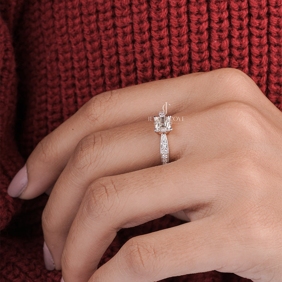 1 Carat Princess Diamond Lizzia Side Stone Ring