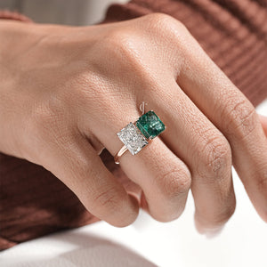Two Stone Emerald Solitaire Lab Grown With Green Stone Ring | IGI Certified | E-F Color | VVS- VS Clarity