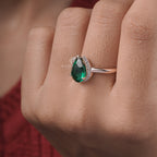 Maurya Pear Emerald Open Living Leaf Side Emerald Wedding Ring