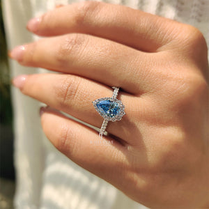 Cyan Blue Pear Diamond Ring In cathedral setting | Moissanite Diamonds | GRA Certified