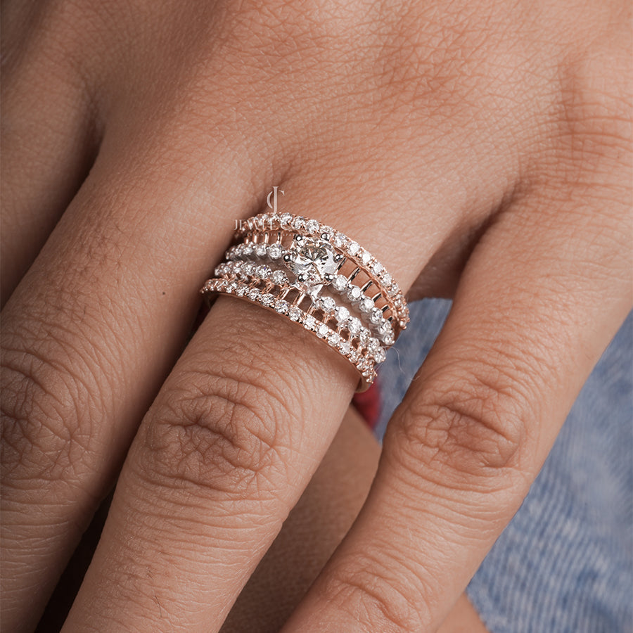 Sparkle Round Solitaire Four Band Engagement Ring