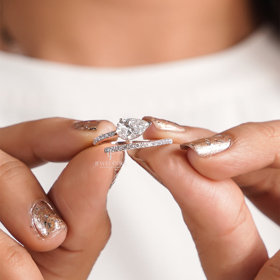 1CT Pear Lab Diamond Ring | 14K Rose Gold | Lab Grown Diamonds | IGI Certified