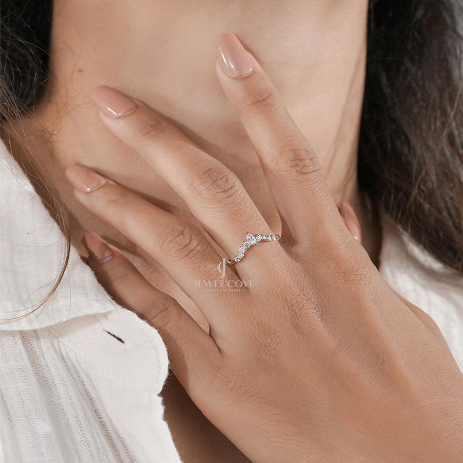 Elegant Marquise V-Shape Ring with Round Accents Engagement Band