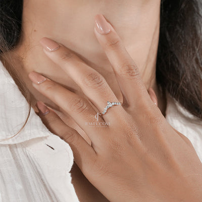 Elegant Marquise V-Shape Ring with Round Accents Engagement Band