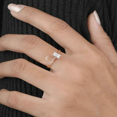 Emerald Cut Diamond Ring in Rose Gold for Women Engagement and Wedding Jewelry