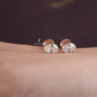 Rose Gold Oval Moissanite Diamond Studs – Elegant Oval Cut Solitaire Earrings for Daily Wear