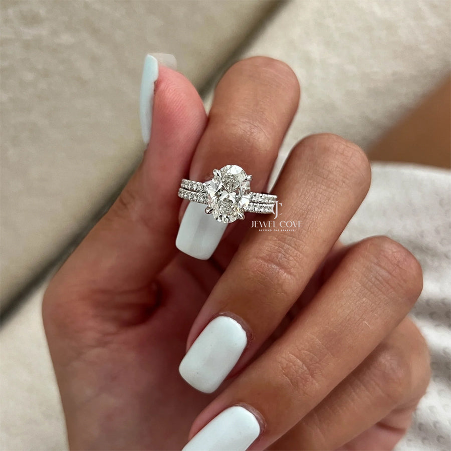 2CT Oval Pave Set Diamond Engagement Ring Set | Lab Grown Diamond | IGI Certified