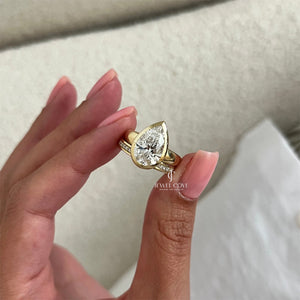 3CT Pear Sleek Bezel Setting Bridal Ring Set | Lab Grown Diamond | IGI Certified
