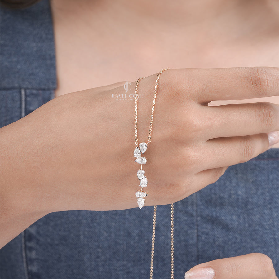 Luxury Rose Gold Lab Grown Pear Cut Diamond Drop Pendant, Modern Drop Necklace for Gold Diamond Jewelry