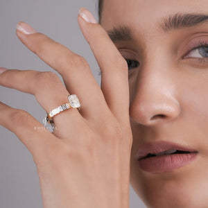 Radiant Moissanite with Baguette Side Stones | IGI Certified | 14K White Gold Eternity Ring