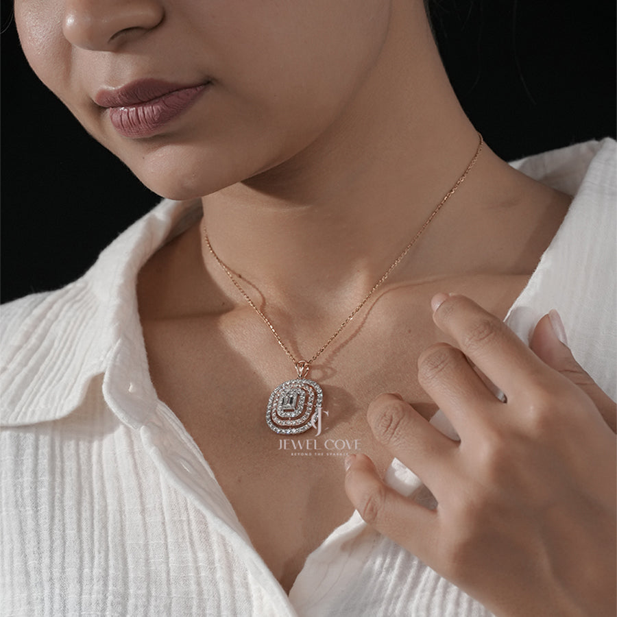 Statement Emerald Diamond Pendant Necklace with Multi-Layered Halo (ONLY PENDENT)