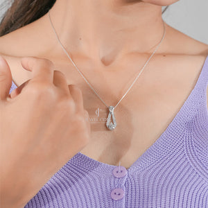 Pear And Round Lab Grown Pendent | IGI Certified | E-F Color | VVS- VS Clarity | White Gold 14K | Classic Dainty Necklace
