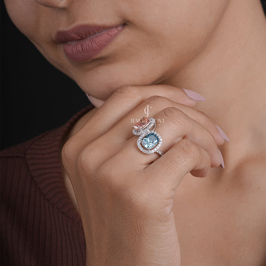 0.80 Carat Side Diamond With Sapphire Blue & Pink Stone Ring