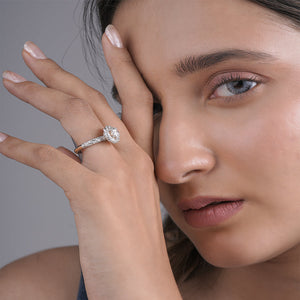 Round Lab Grown Halo and Pave Diamond Band | IGI Certified Ring | E-F Color | VVS- VS Clarity