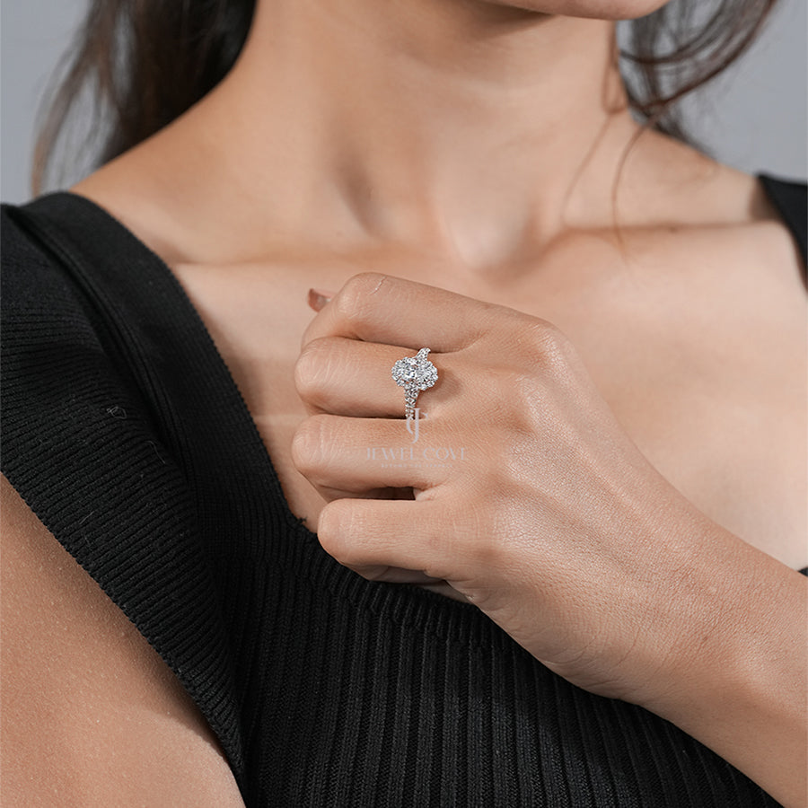 Oval Halo Lab Grown Wedding Ring | E-F Color | VVS- VS Clarity | IGI Certified | Wedding Gift