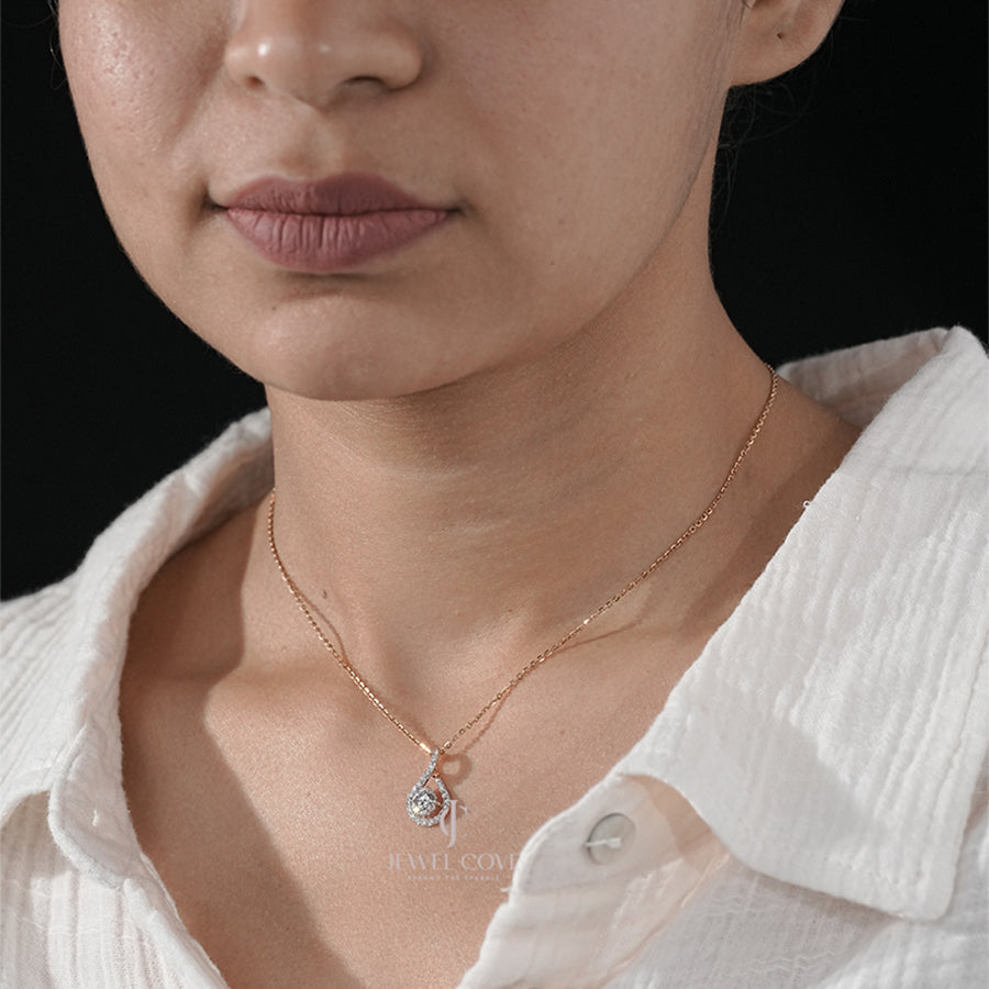 Round Diamond Pendant in Infinity Teardrop Design with Pave Detailing (ONLY PENDENT)