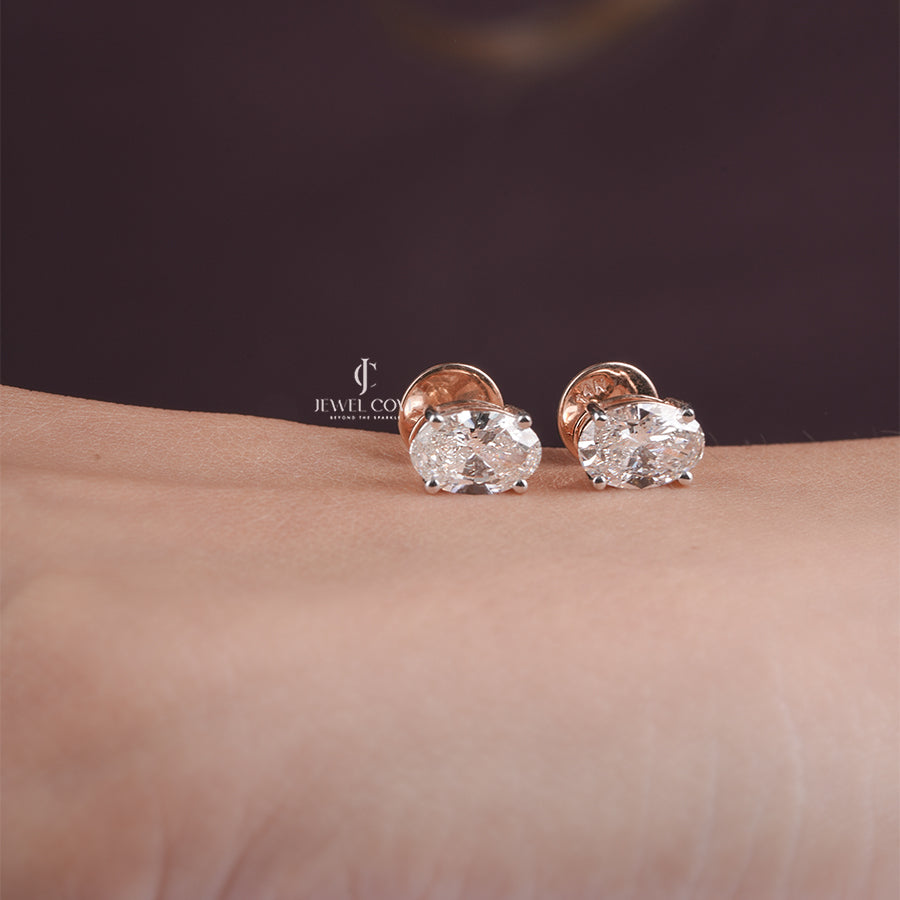 Rose Gold Oval Lab Grown Diamond Studs – Elegant Oval Cut Solitaire Earrings for Daily Wear