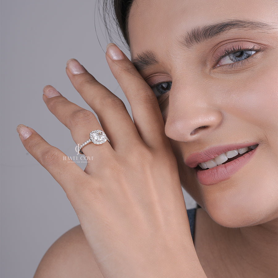 Cushion Lab Grown Diamond Halo Engagement Ring for Women, Halo Ring