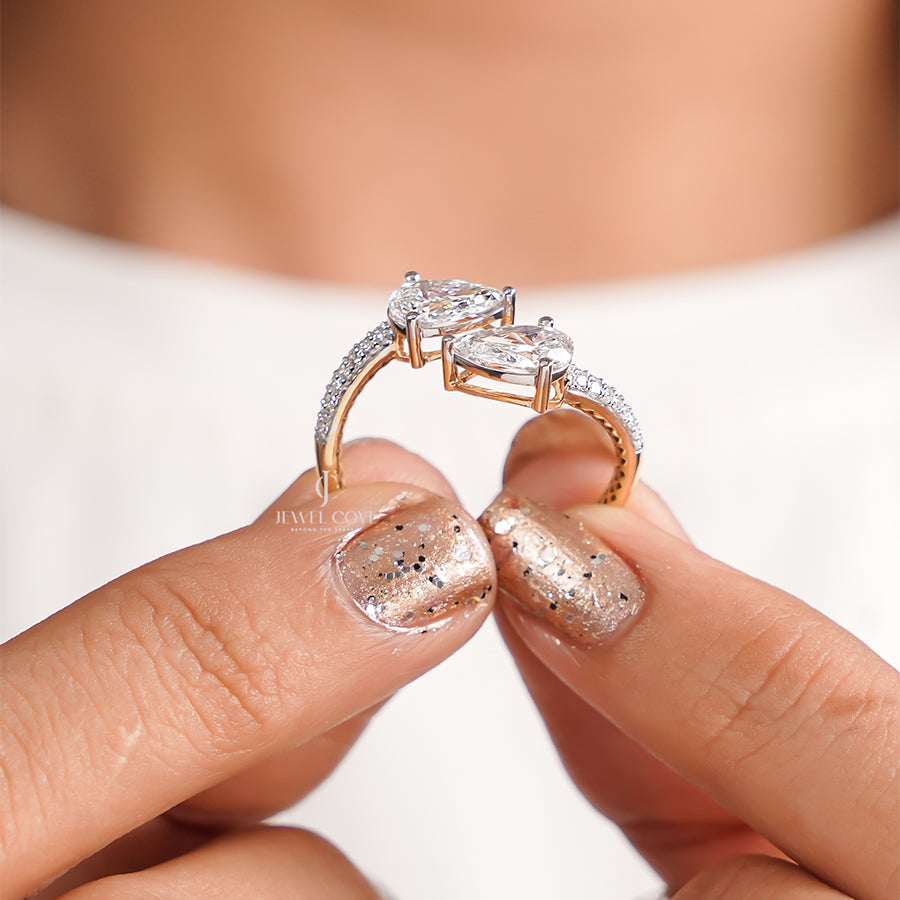 Open Cuff Pear Lab Diamond Ring | 14K Rose Gold | Lab Grown Diamonds | IGI Certified