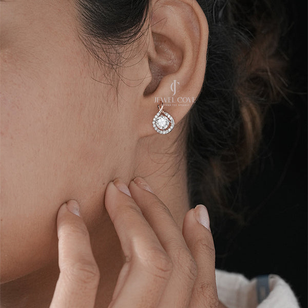 1.47CTW Round Fancy Style Lab Grown Stud Earrings | Rose Gold | EF Color | VVS-VS Clarity | IGI Certified
