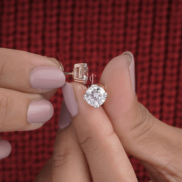 Round Cut Lab Grown Diamond Stud Earrings, EF Color, VVS-VS Clarity, IGI Certified