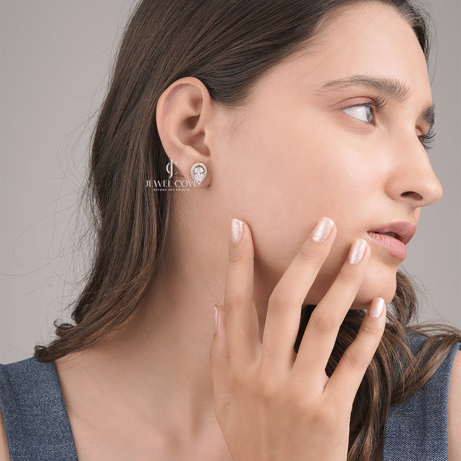 Luxury Pear Lab Grown Diamond Stud Earrings with Halo Timeless Fine Jewelry