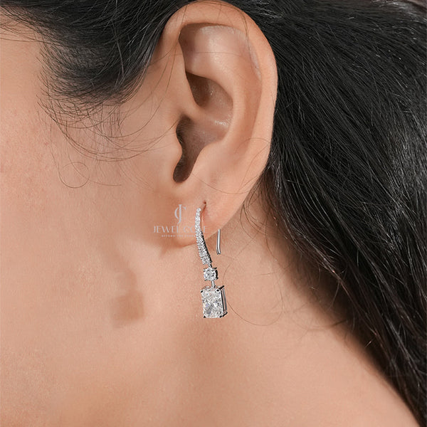3ctw Radiant Side Round Lab Grown Hoop Earrings | Rose Gold | EF Color | VVS-VS Clarity | IGI Certified