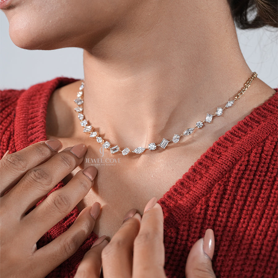 6.50 Carat Multi-Cut Diamond Necklace in 18K Rose Gold