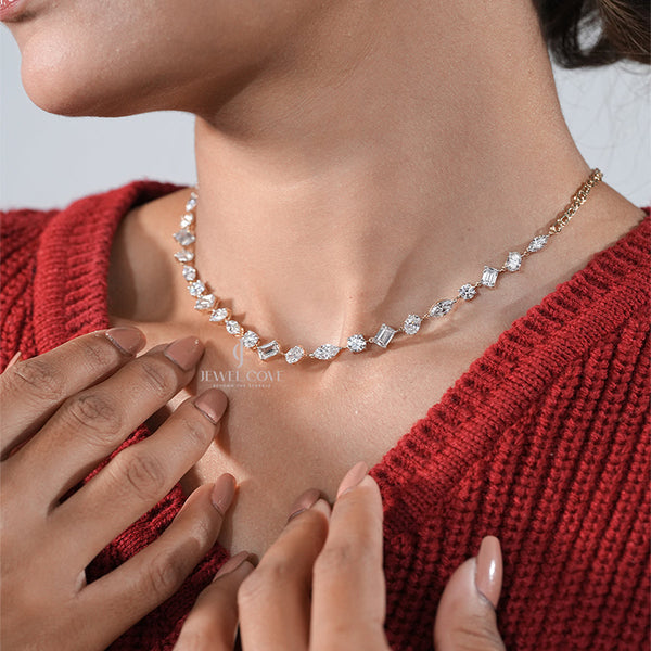 11ctw Multi-Cut Lab Diamond Necklace in 10K | E-F Color | VVS- VS Clarity | Rose Gold 10K | IGI Certified