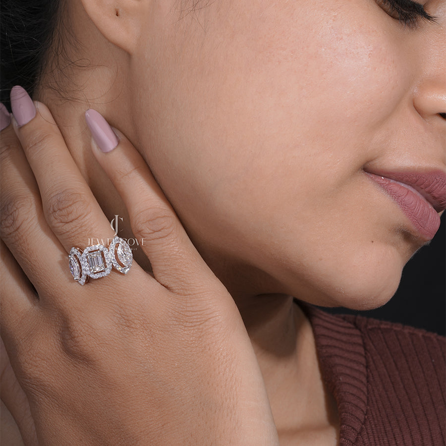 Emerald diamond with side Two Marquise Leafy Engagement Ring