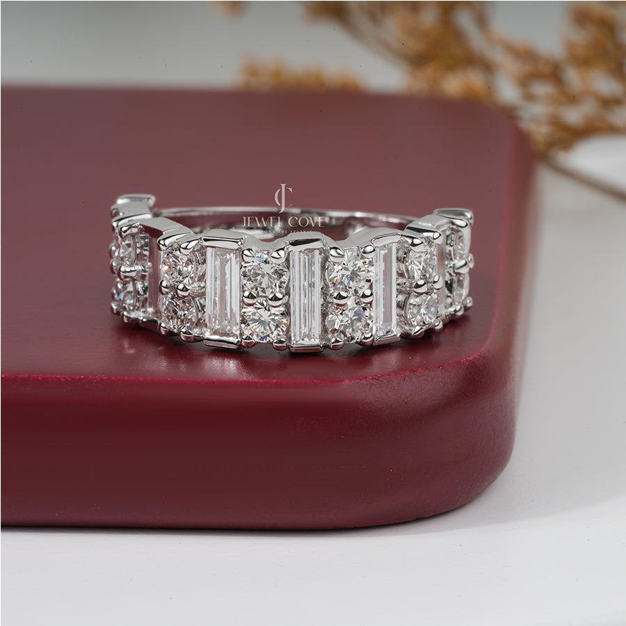 Round And Baguette Diamond Indy Wedding Band