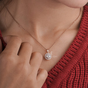 Round 1ct Moissanite Rose Gold Halo Set Pendent, E-F Color, VVS-VS Clarity - IGI Certified (Only Pendent)