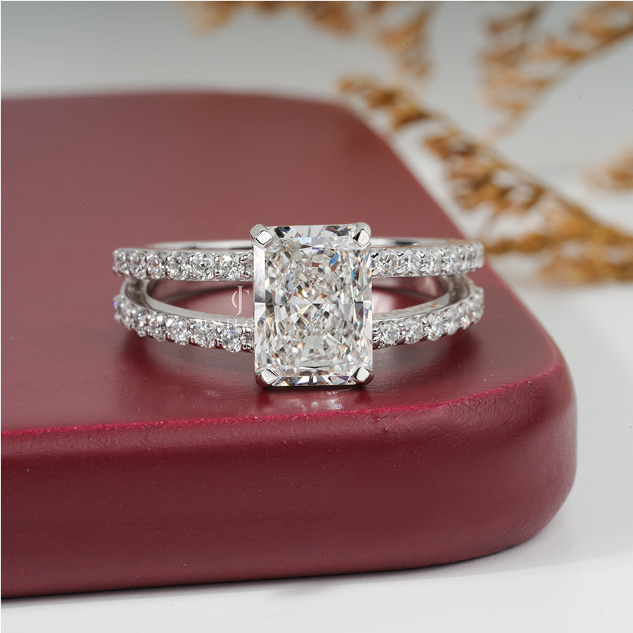 Radiant And Round Diamond Tinsel Engagement Ring