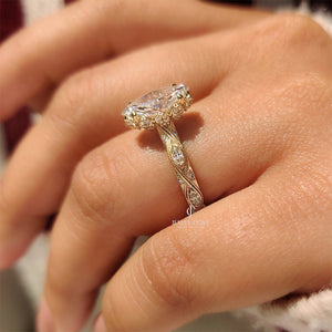 Marquise Cut Diamond Ring with Hidden Flower Crown | Lab Grown Diamonds | IGI Certified