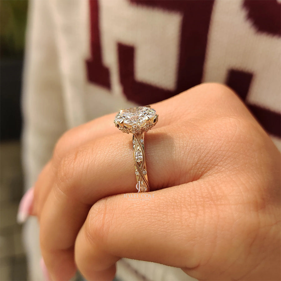 2CT Vintage Art Deco Oval Cut Diamond Ring | Lab Grown Diamonds | IGI Certified